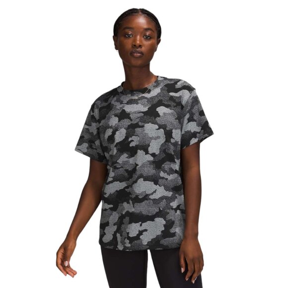 lululemon athletica Tops - Lululemon All Yours Short Sleeve Training Tee Camo Print Black Gray Cotton Blend